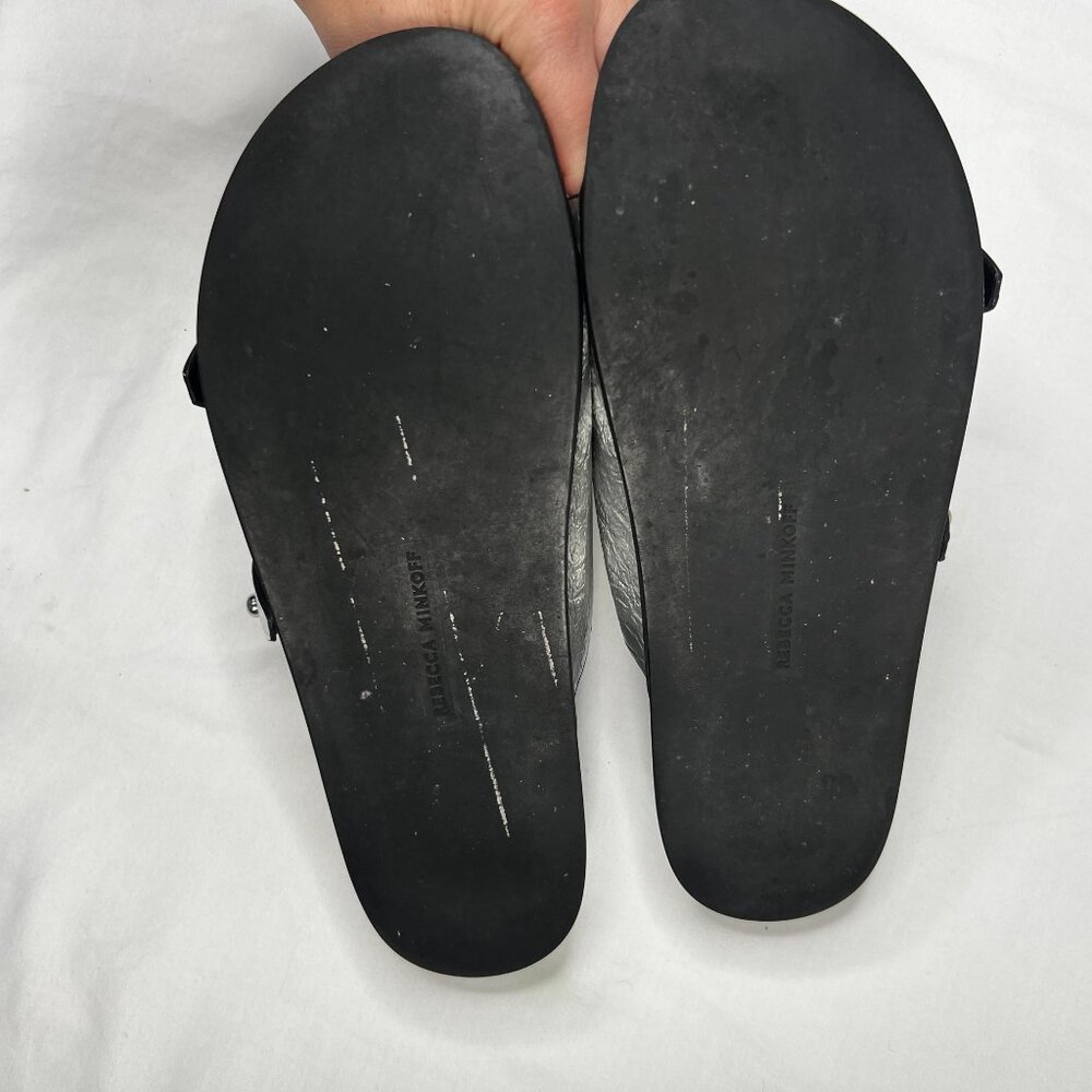 Rebecca Minkoff Vachel Metallic Buckled Slides In Silver Sandals 9 - Picture 13 of 15